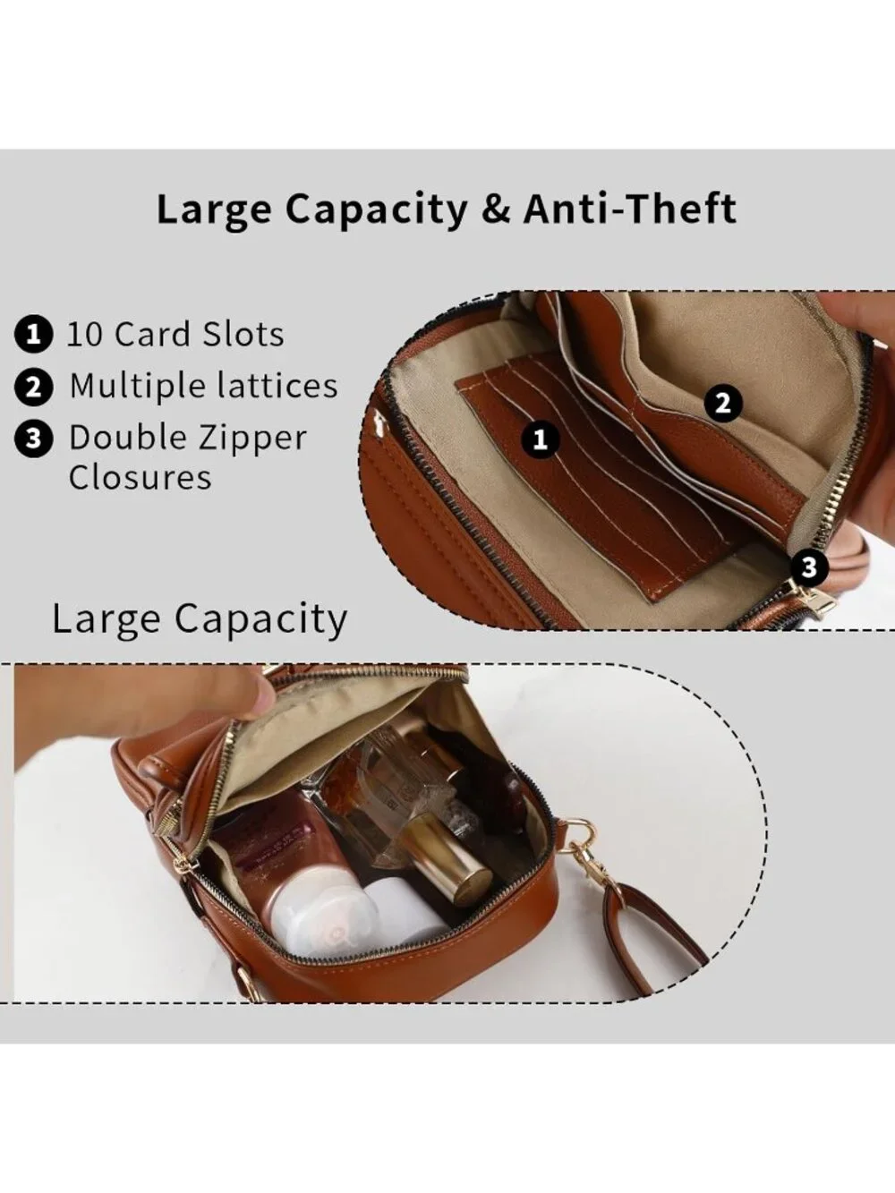 Women's Purple Faux Leather Anti-Theft Large Capacity Card Slots Crossbody Bag